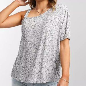 Brand Women's Gray Floral Blouse with Buckle